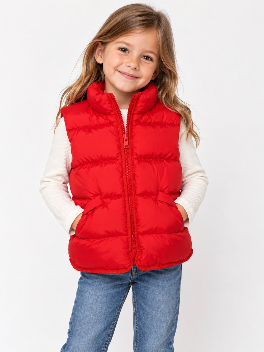 H&M Girls Red Puffer Vest – Size 4–6